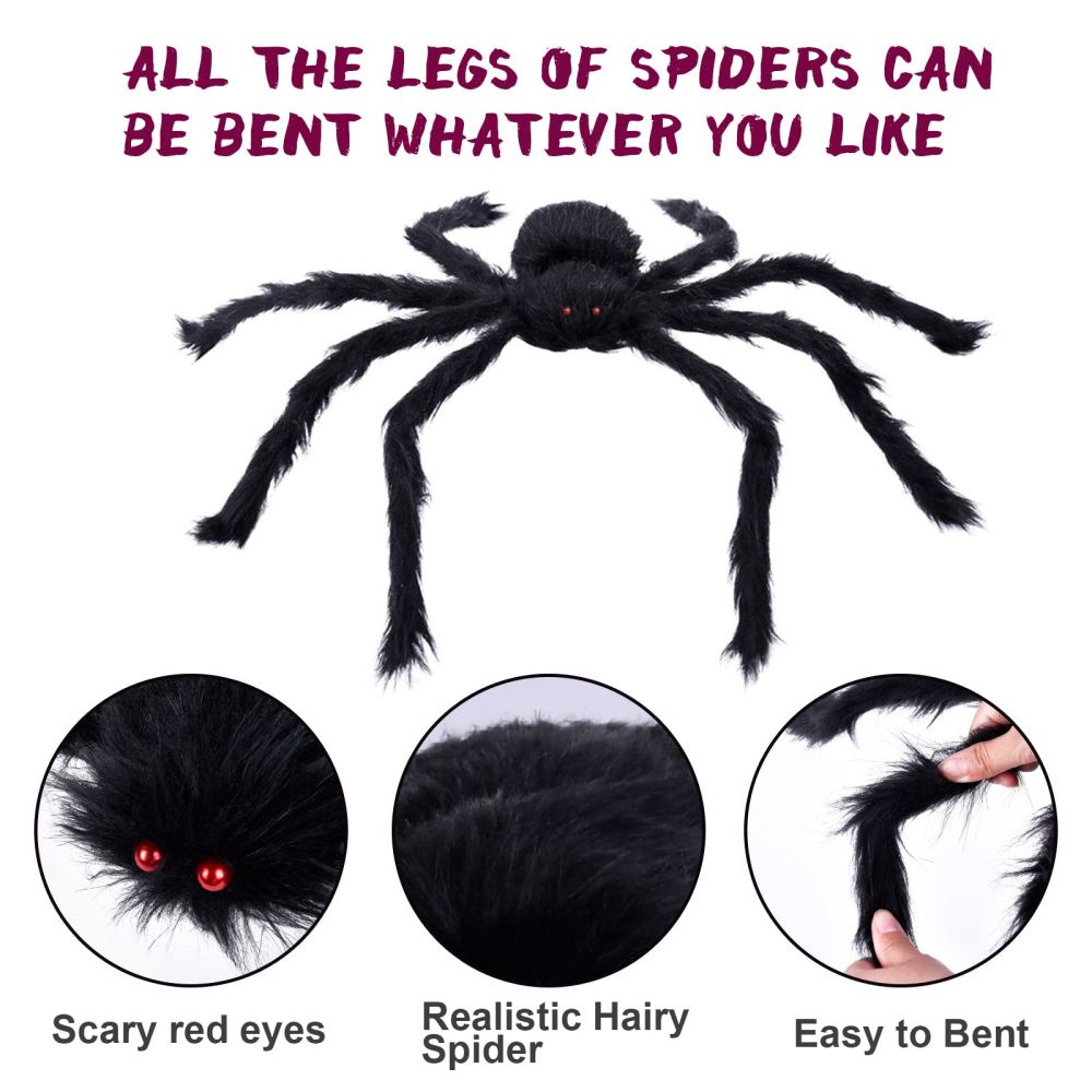200" Triangular Spider Web + Giant Fake Spider-Halloween Garden Outdoor Decoration 