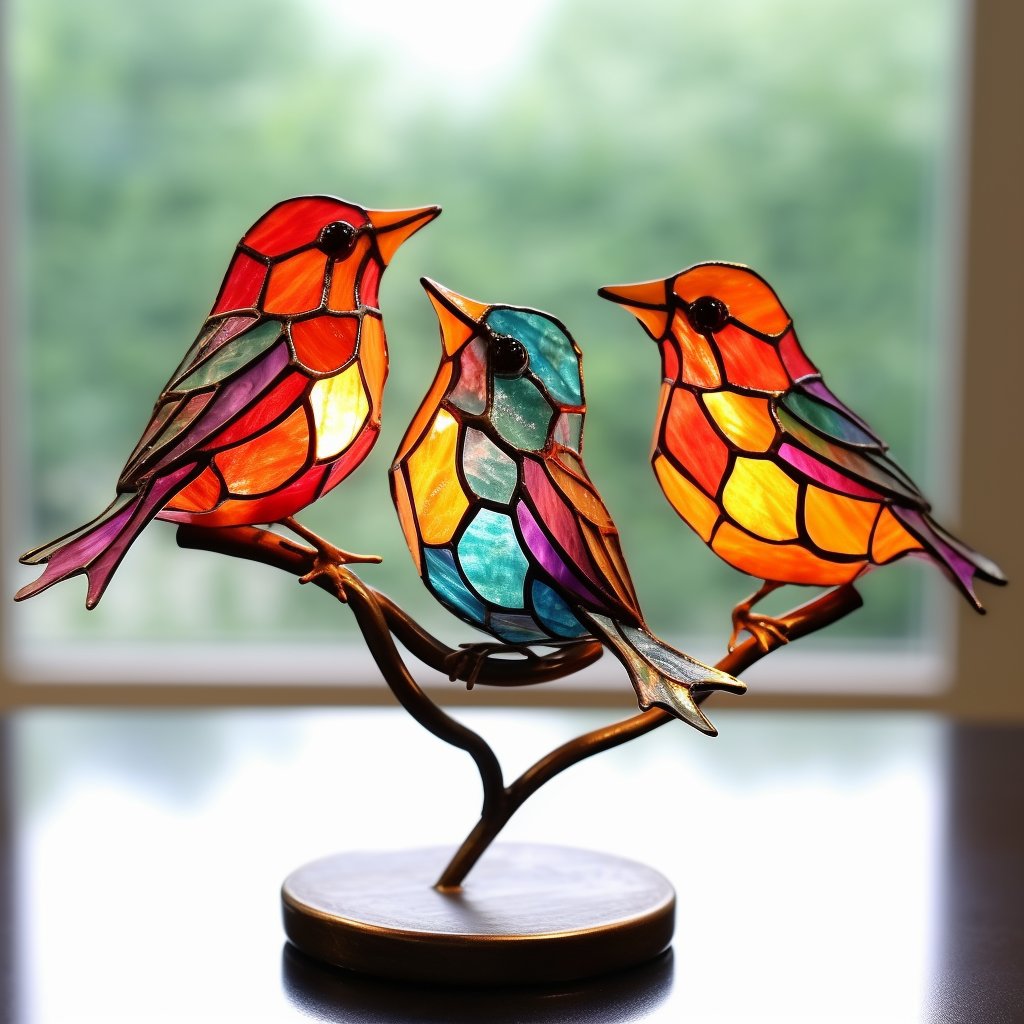 🔥LAST DAY 49% OFF🔥 Stained Birds on Branch Desktop Ornaments
