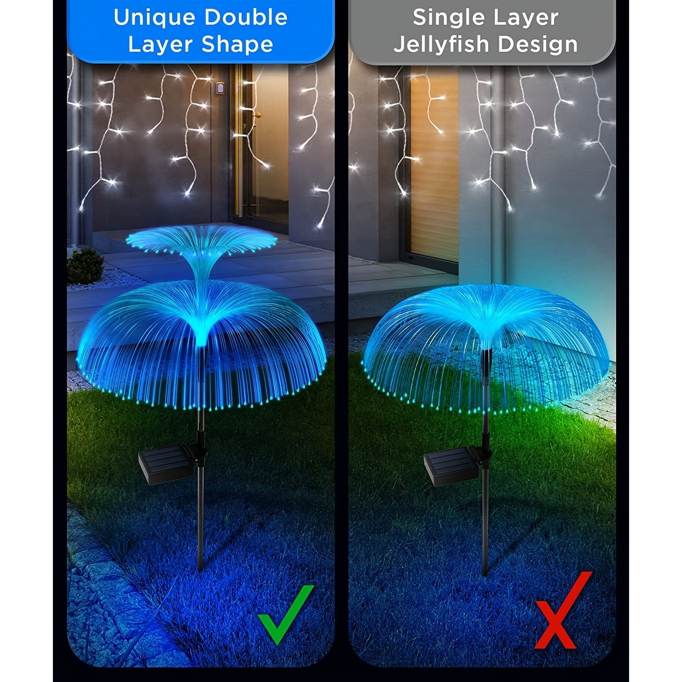 Solar Double-layer Jellyfish Lights, Christmas New Year Decoration Outdoor Waterproof Solar Garden Lights, 7 Colors, Holiday Decorations, Enlarged Square Solar Panels, 600mAh Battery