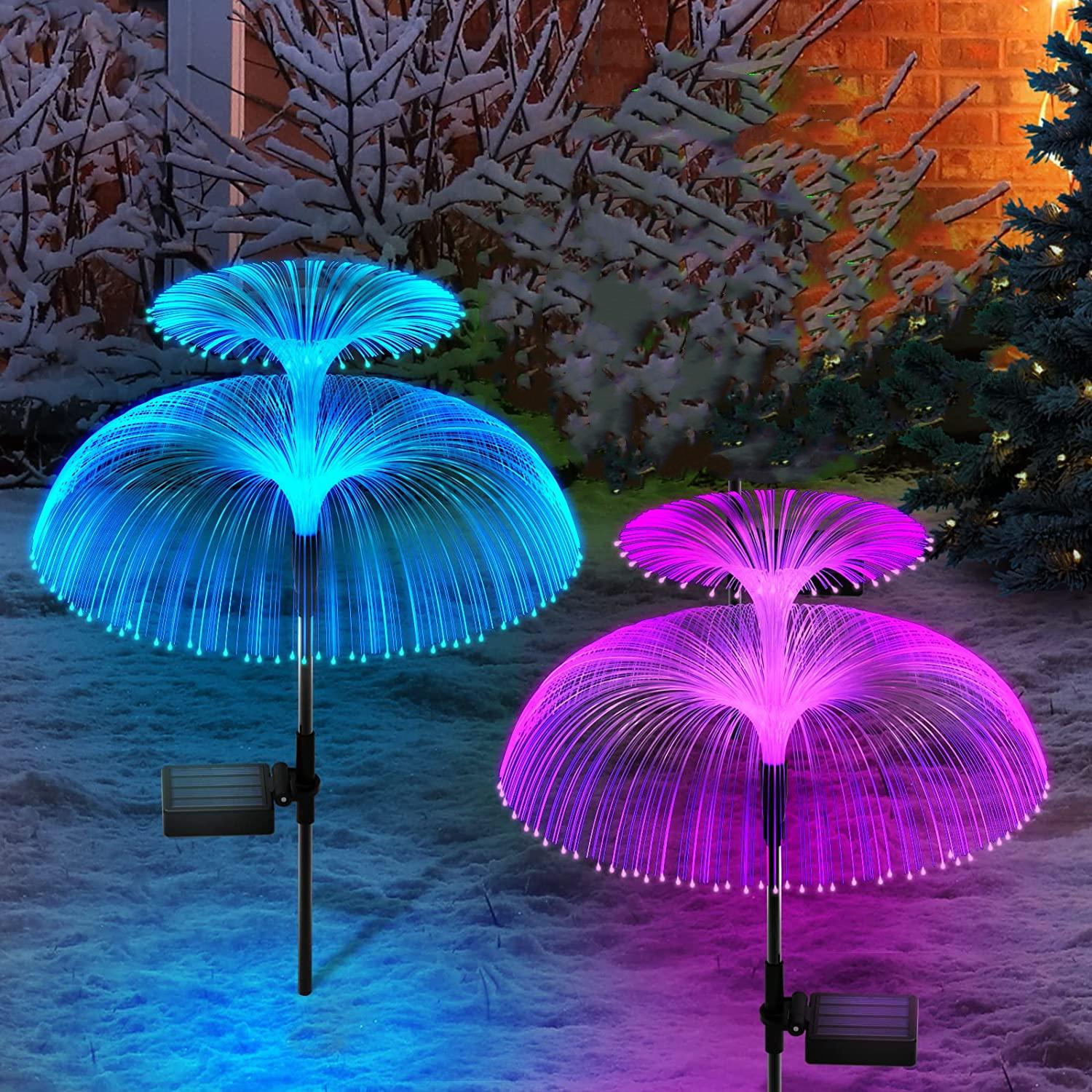Solar Double-layer Jellyfish Lights, Christmas New Year Decoration Outdoor Waterproof Solar Garden Lights, 7 Colors, Holiday Decorations, Enlarged Square Solar Panels, 600mAh Battery