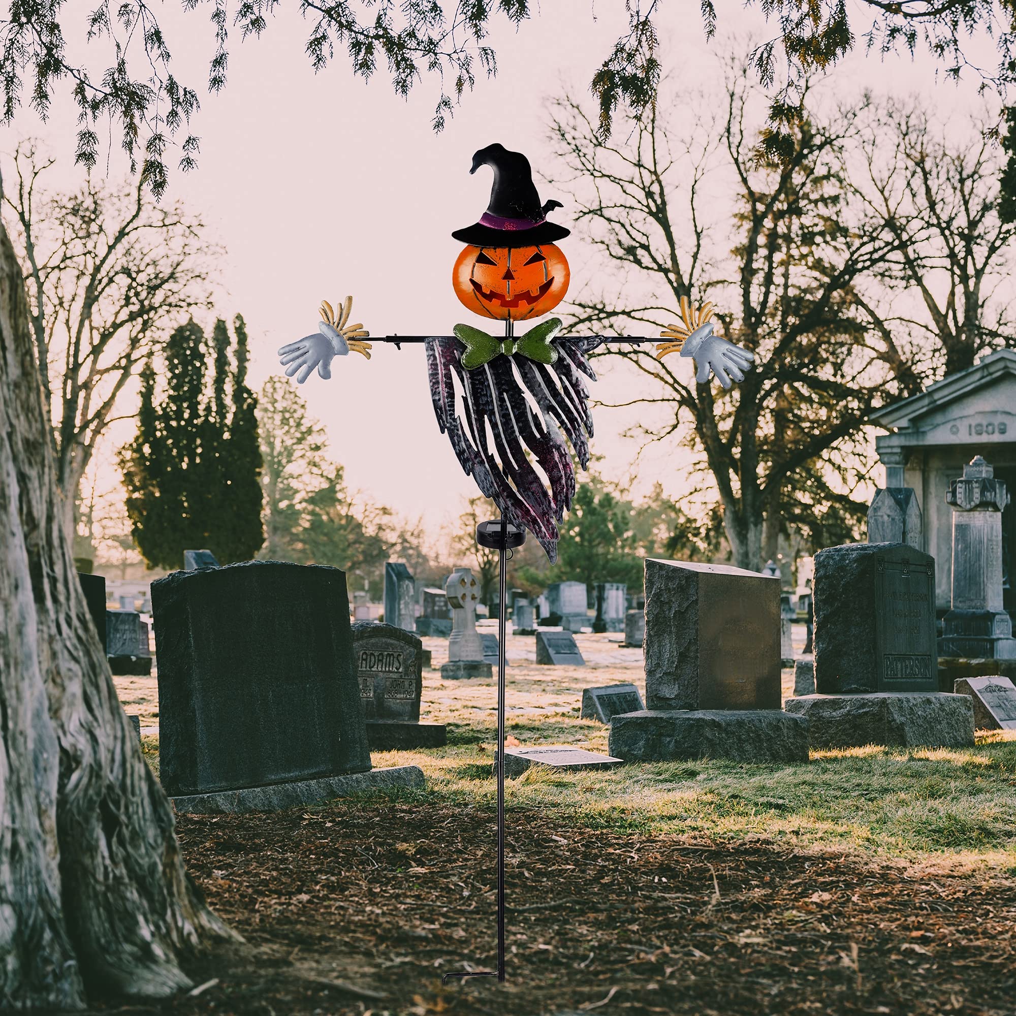 Halloween Solar Powered Pumpkin Hair Light Up Scarecrow Metal Ground Stakes