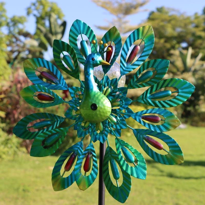 Solar-Powered Windmill with Colorful Fan Blades and Changing LED Light