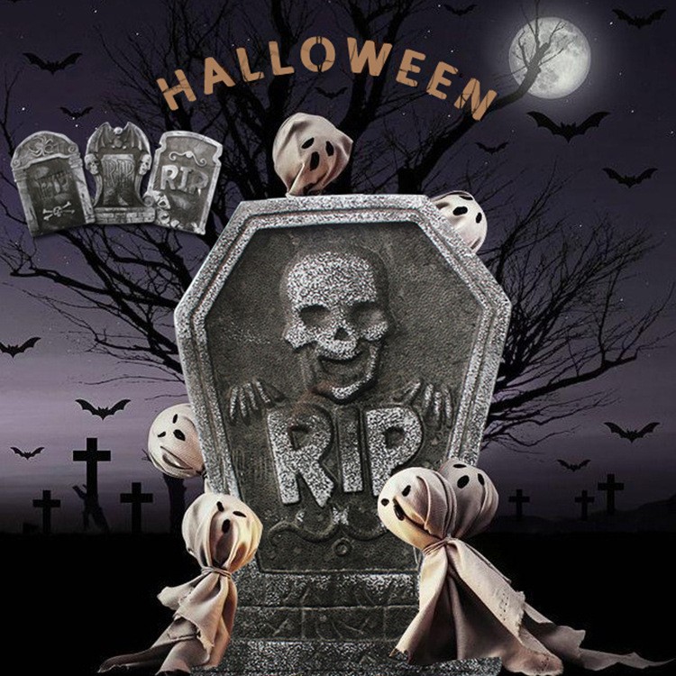 Realistic Tombstone with Skeleton Portrait