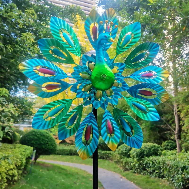 Solar Peacock Wind Spinner with Color-changing LED lights