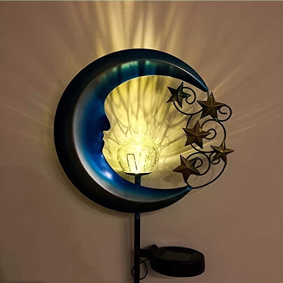 Solar Outdoor Lights Garden Decor, Iron Art, Blue Moon, Star Ground, Outdoor Waterproof Patio Decor Pathway Landscape Lights