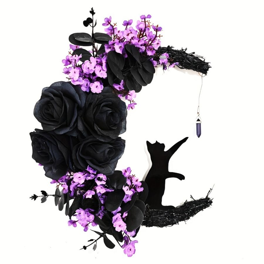 Halloween Moon Cat Wreath