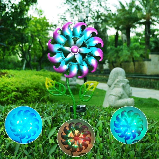 Solar-Powered LED Blue Tornado Windmill