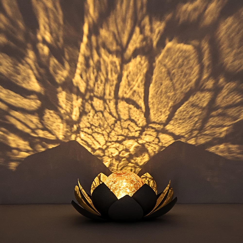 Solar Lights Outdoor Garden, Crackle Globe Glass Lotus Decoration