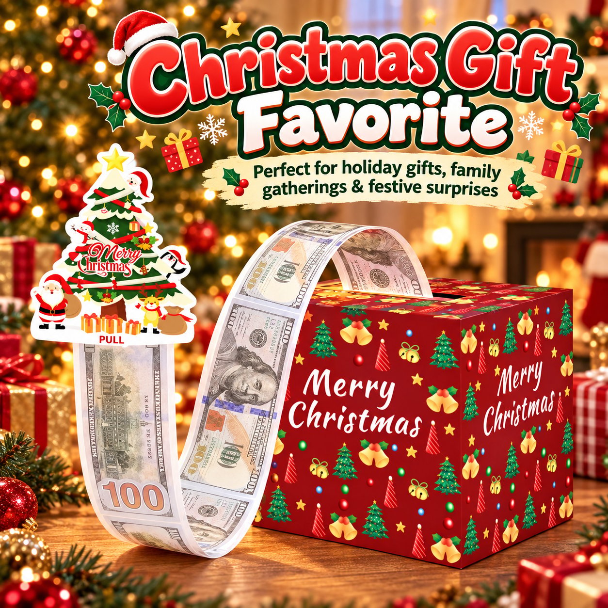 💵🎄 Christmas Money Pull Surprise Box – Fun Cash Gift Holder for Family & Friends 🎁