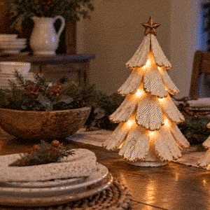 Warm LED lights illuminating the decorative trees