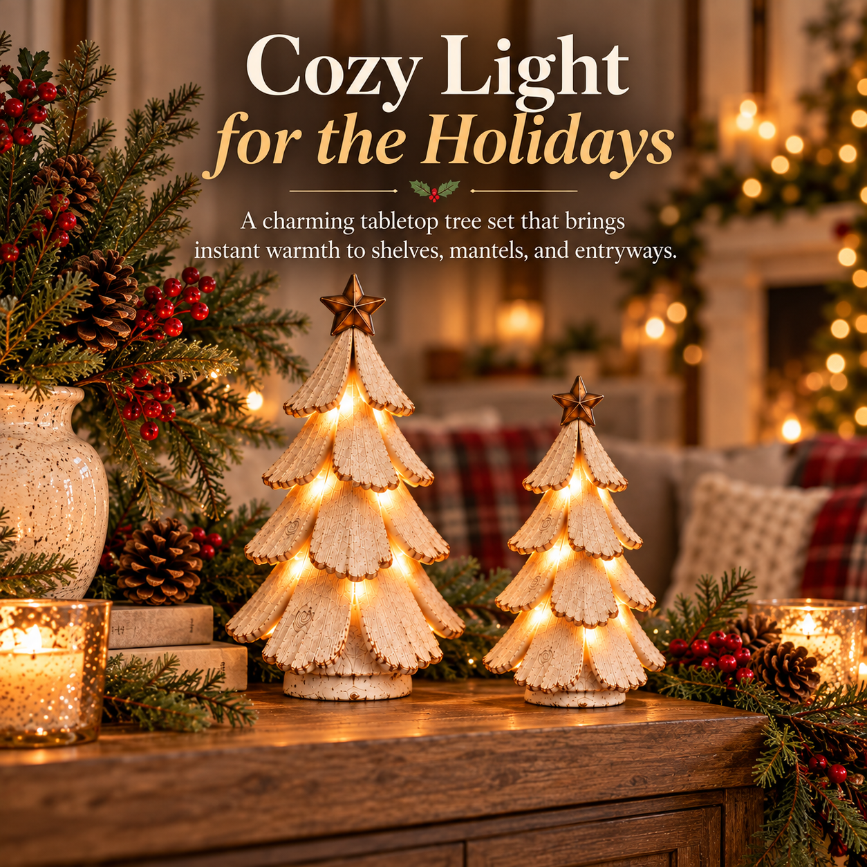 Rustic Christmas tree decorations displayed at home