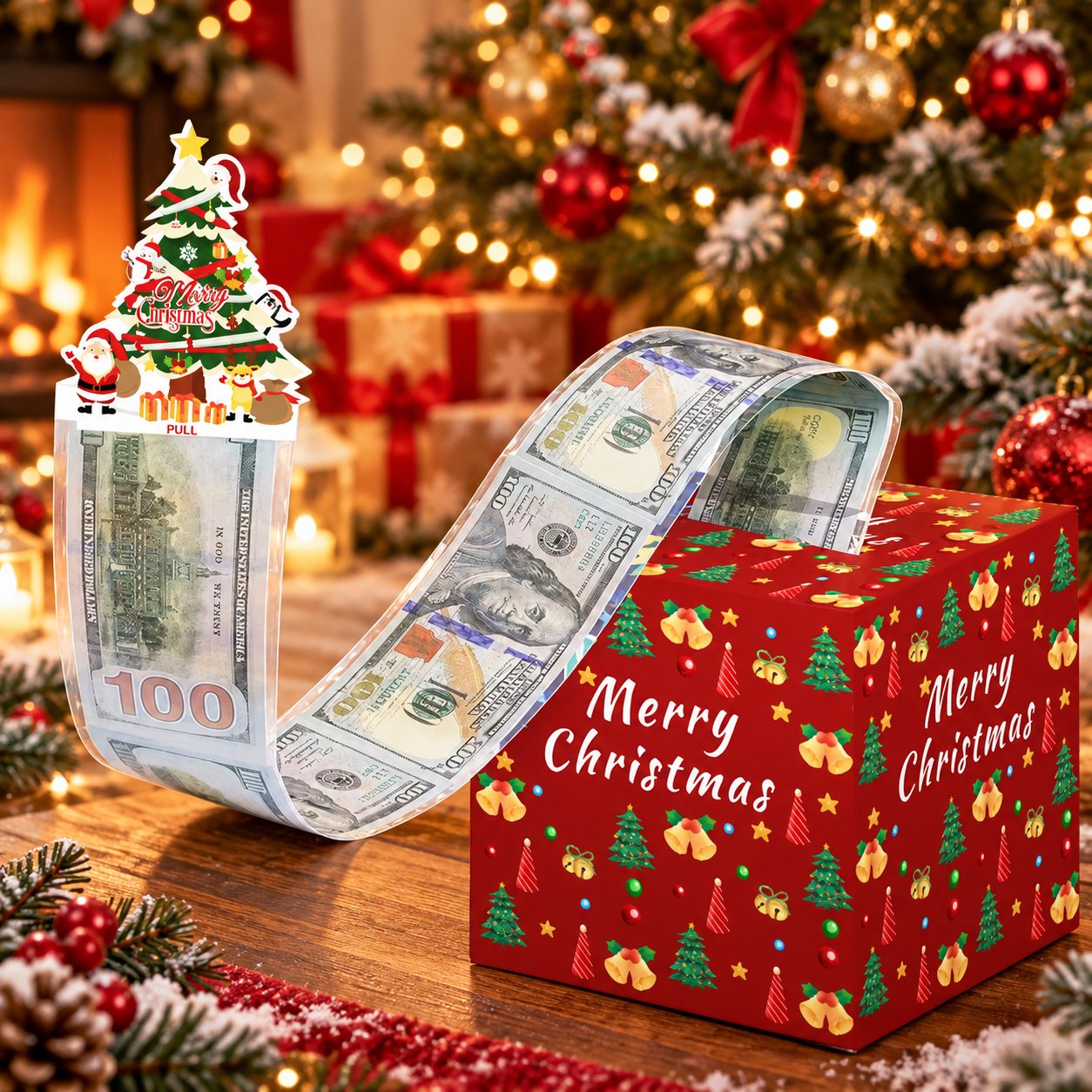 💵🎄 Christmas Money Pull Surprise Box – Fun Cash Gift Holder for Family & Friends 🎁