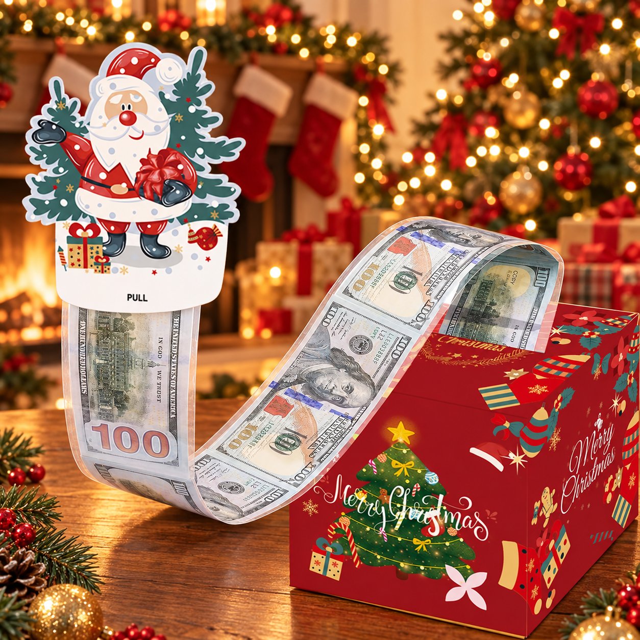 💵🎄 Christmas Money Pull Surprise Box – Fun Cash Gift Holder for Family & Friends 🎁