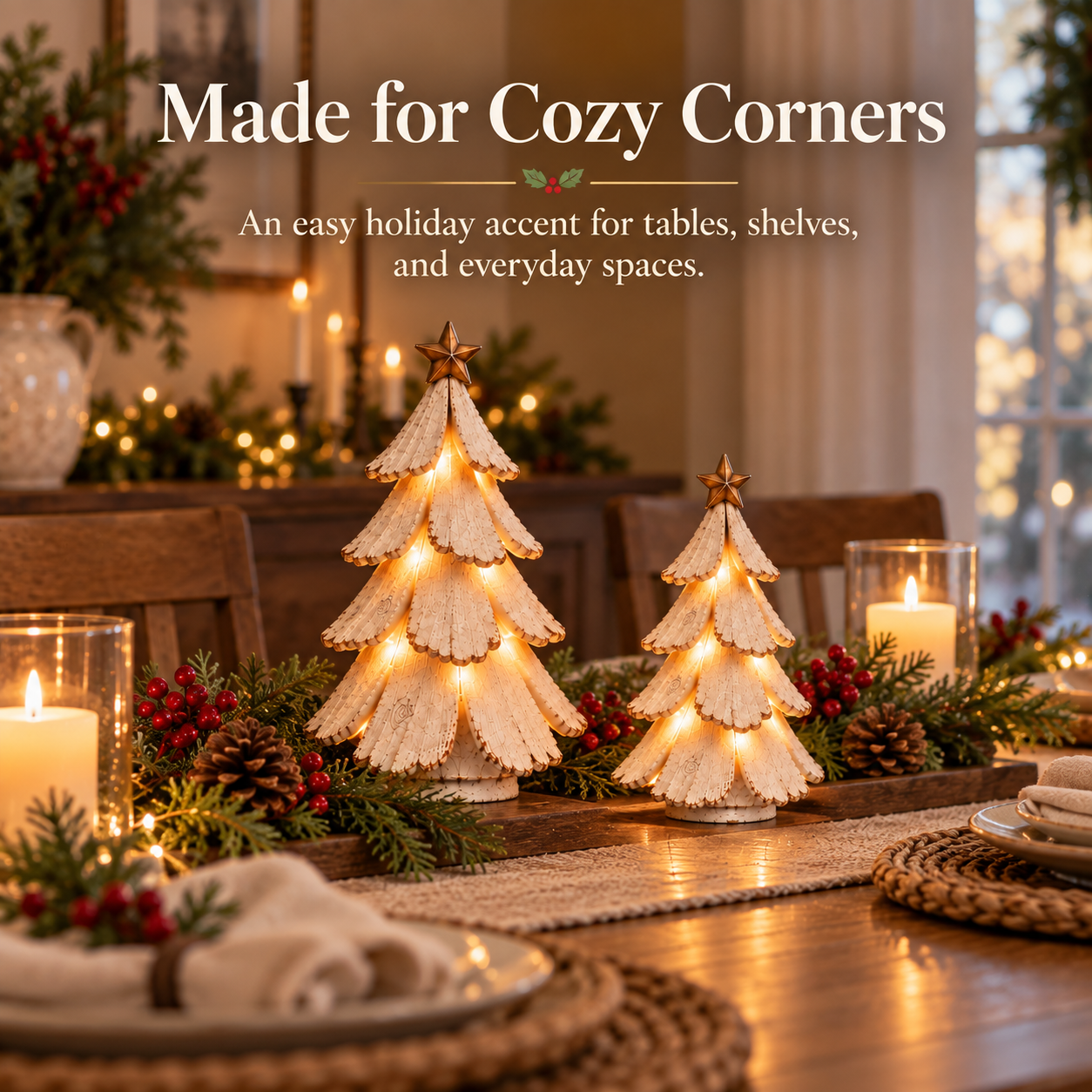 Christmas tree set styled in everyday home spaces