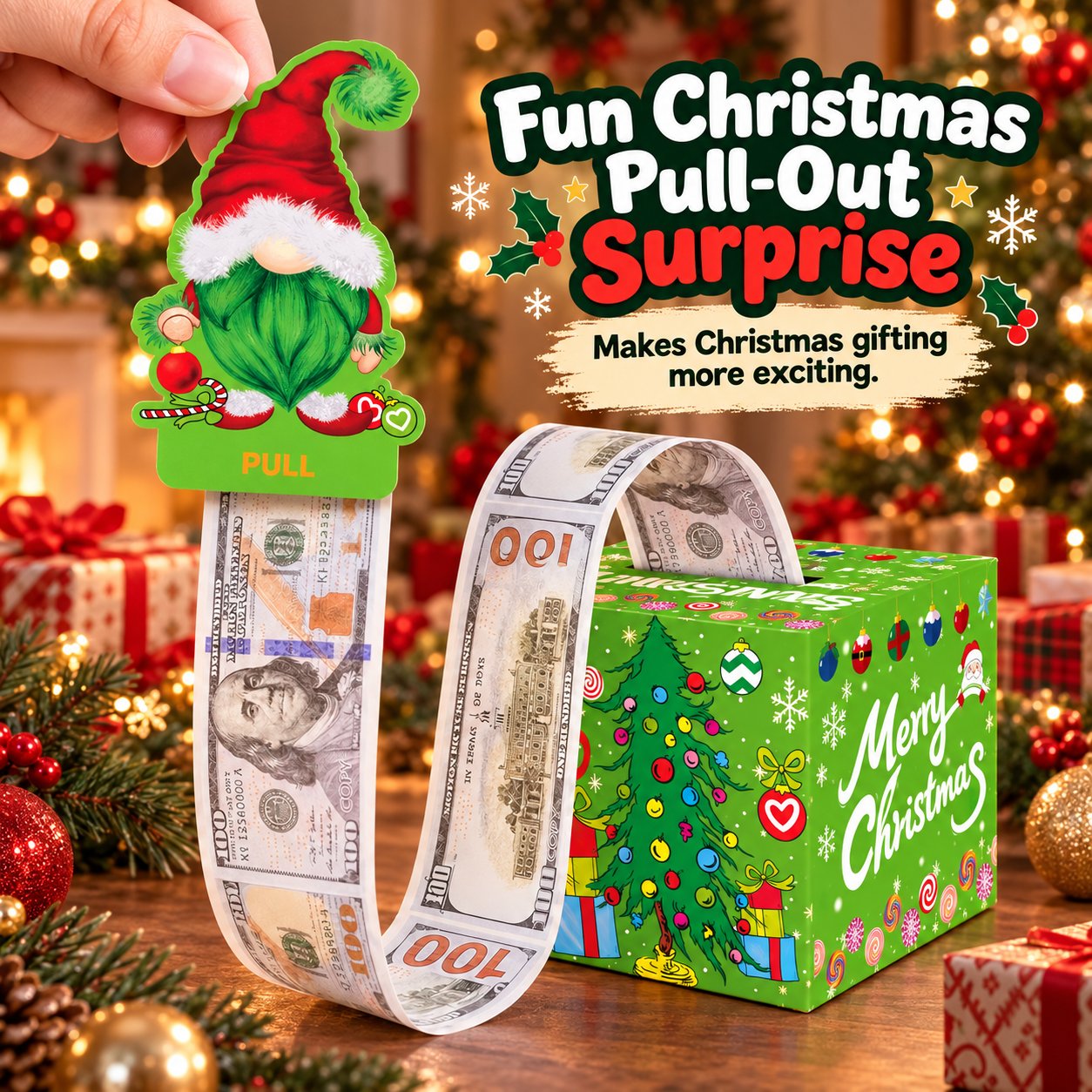 💵🎄 Christmas Money Pull Surprise Box – Fun Cash Gift Holder for Family & Friends 🎁