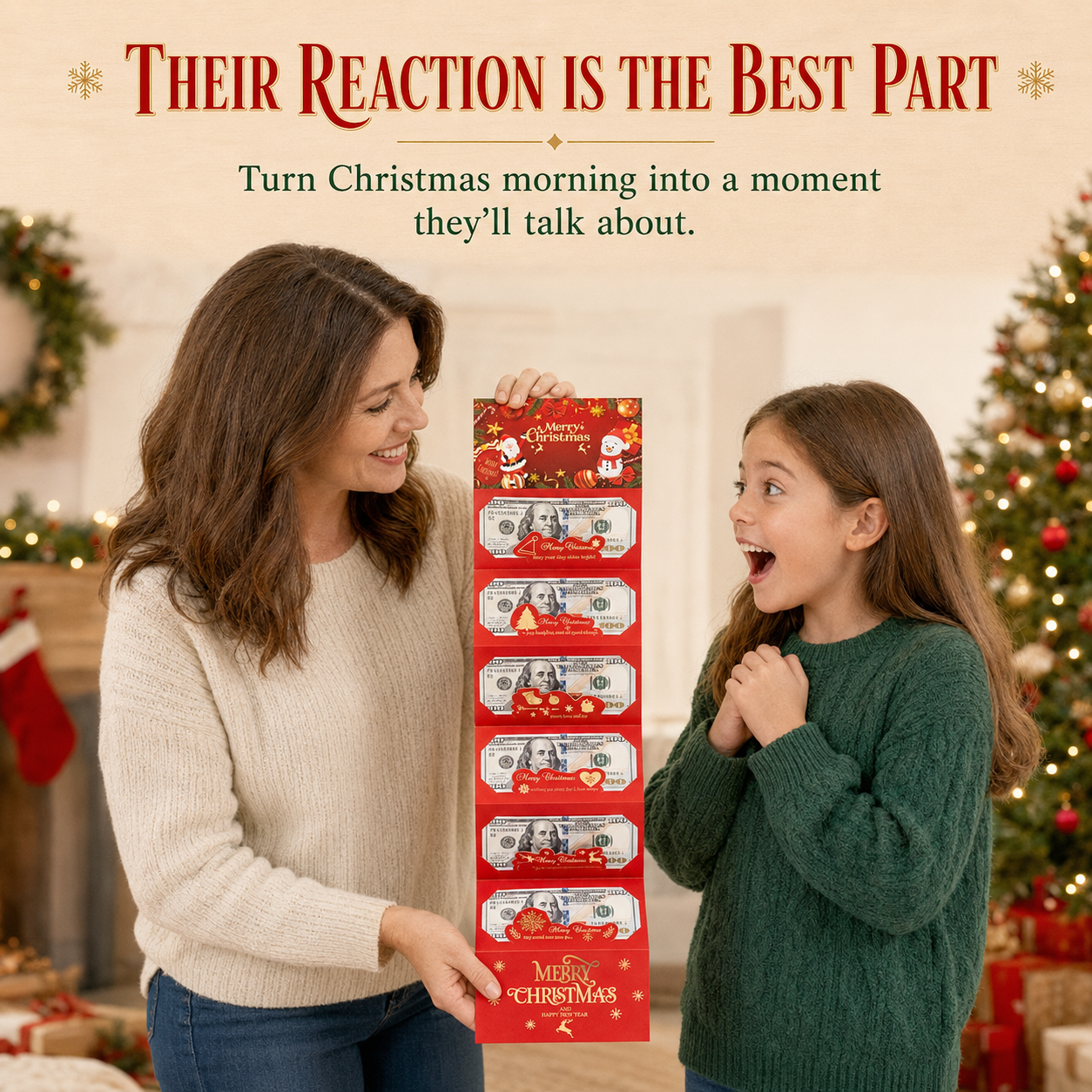 Excited Christmas cash card gifting reaction