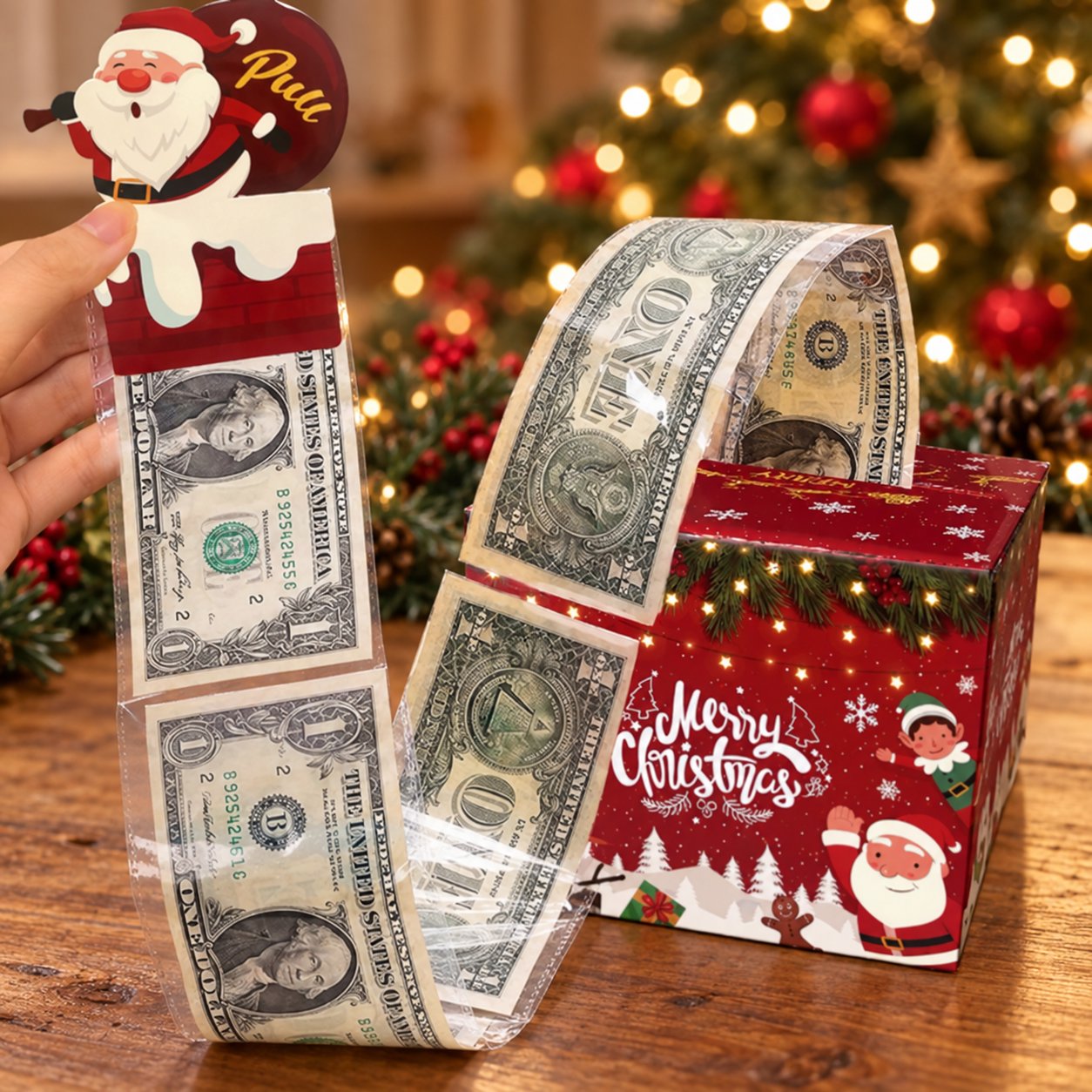 💵🎄 Christmas Money Pull Surprise Box – Fun Cash Gift Holder for Family & Friends 🎁