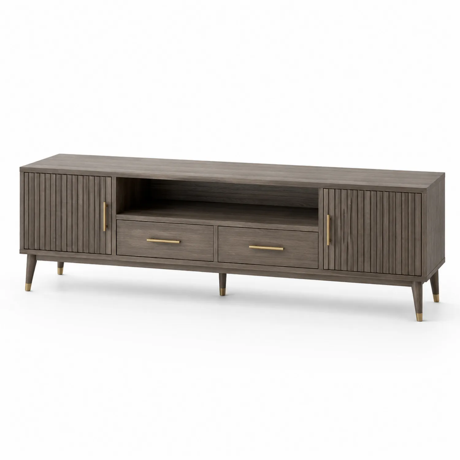 Meuble TV en Bois MDF avec Tiroirs et Portes Rainurées 150 cm