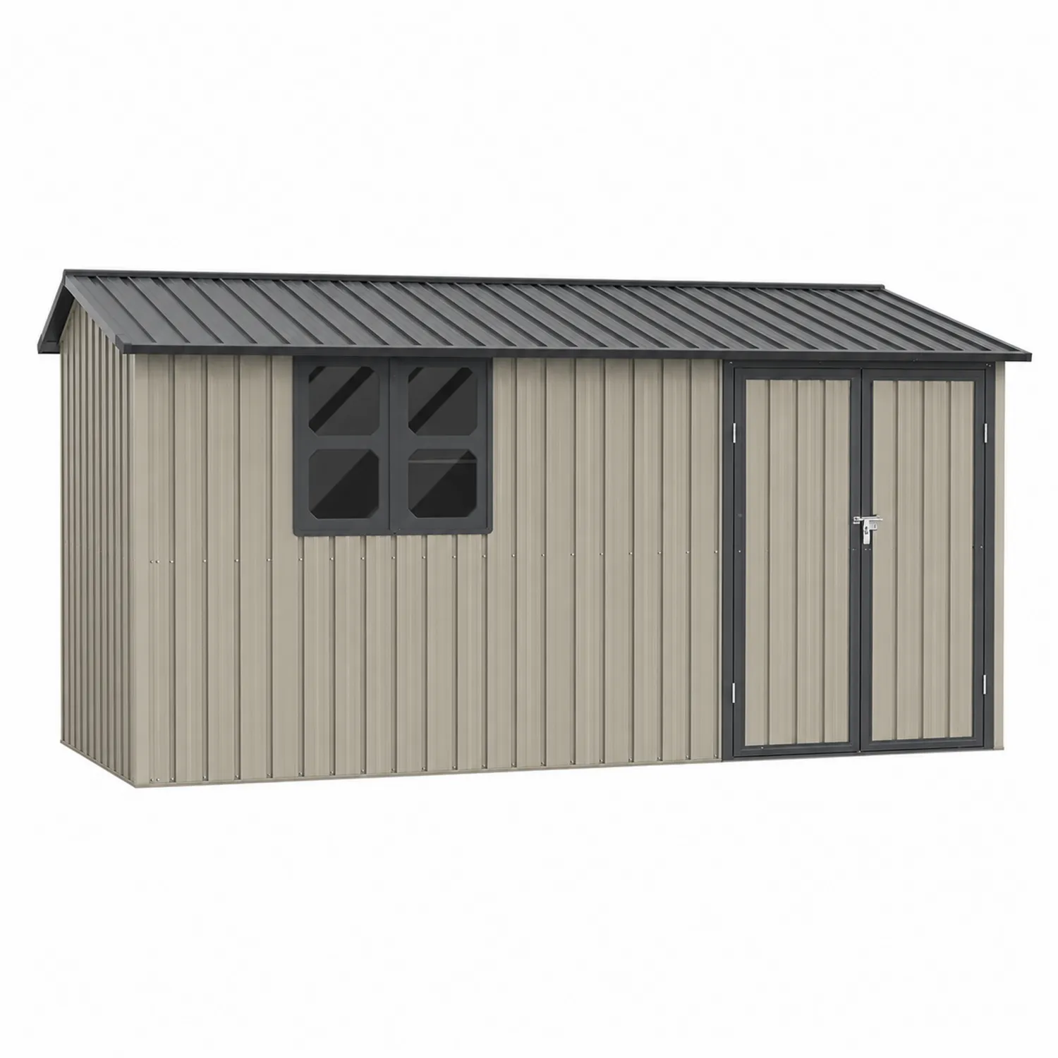 Abri de jardin en métal avec portes doubles et fenêtres 406x130x188 cm