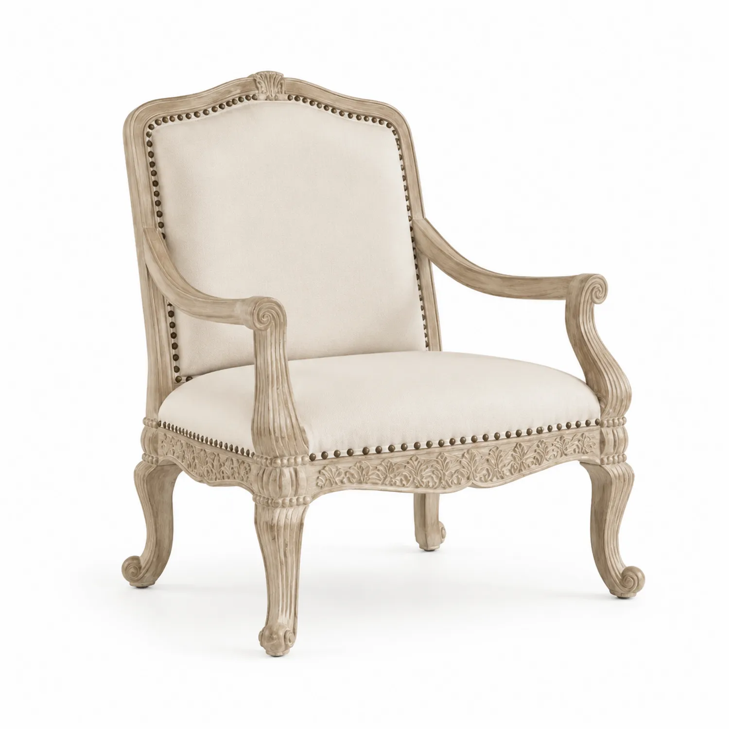Fauteuil en bois avec revêtement en lin beige