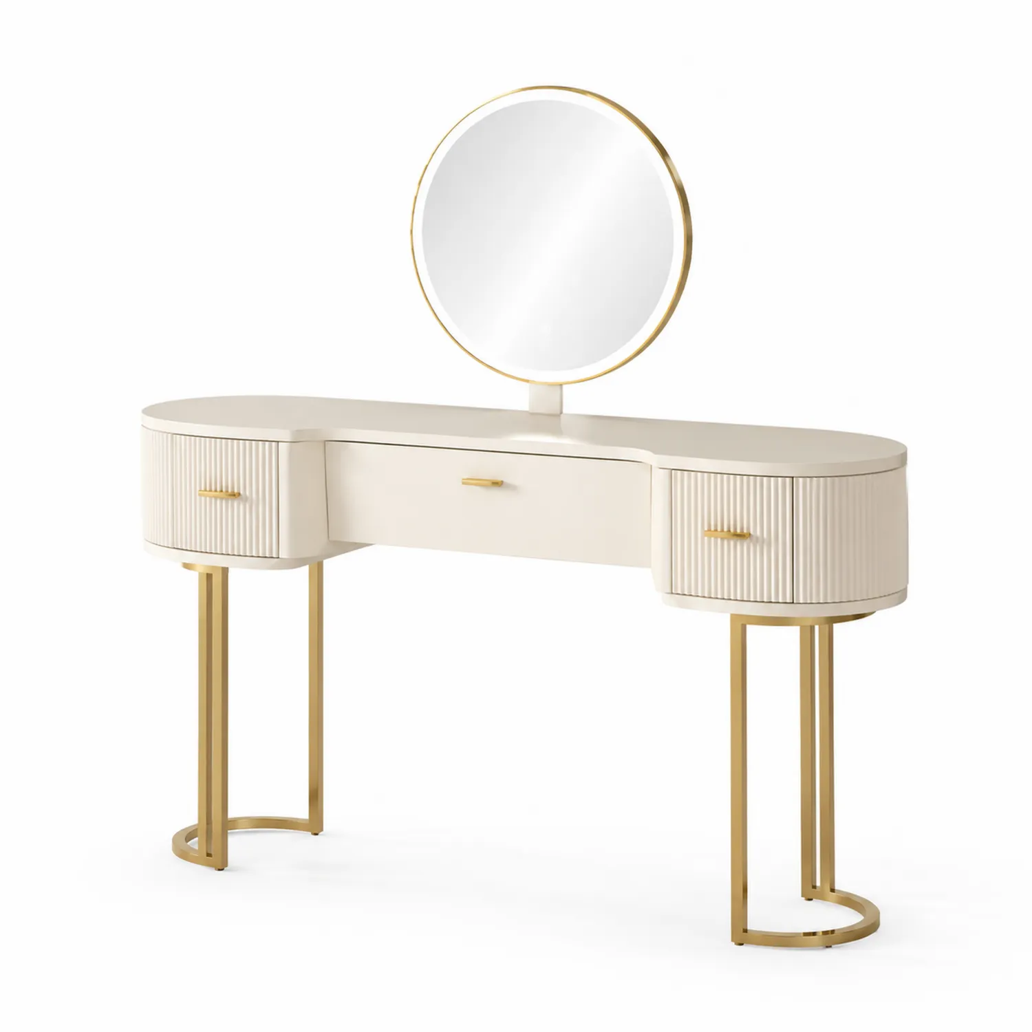 Coiffeuse en Bois et Métal avec Miroir Rond 120 cm