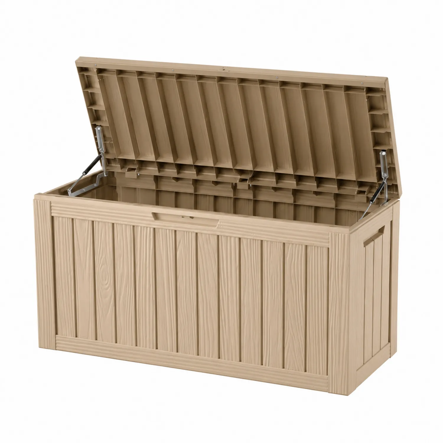 Coffre de rangement en plastique beige pour extérieur
