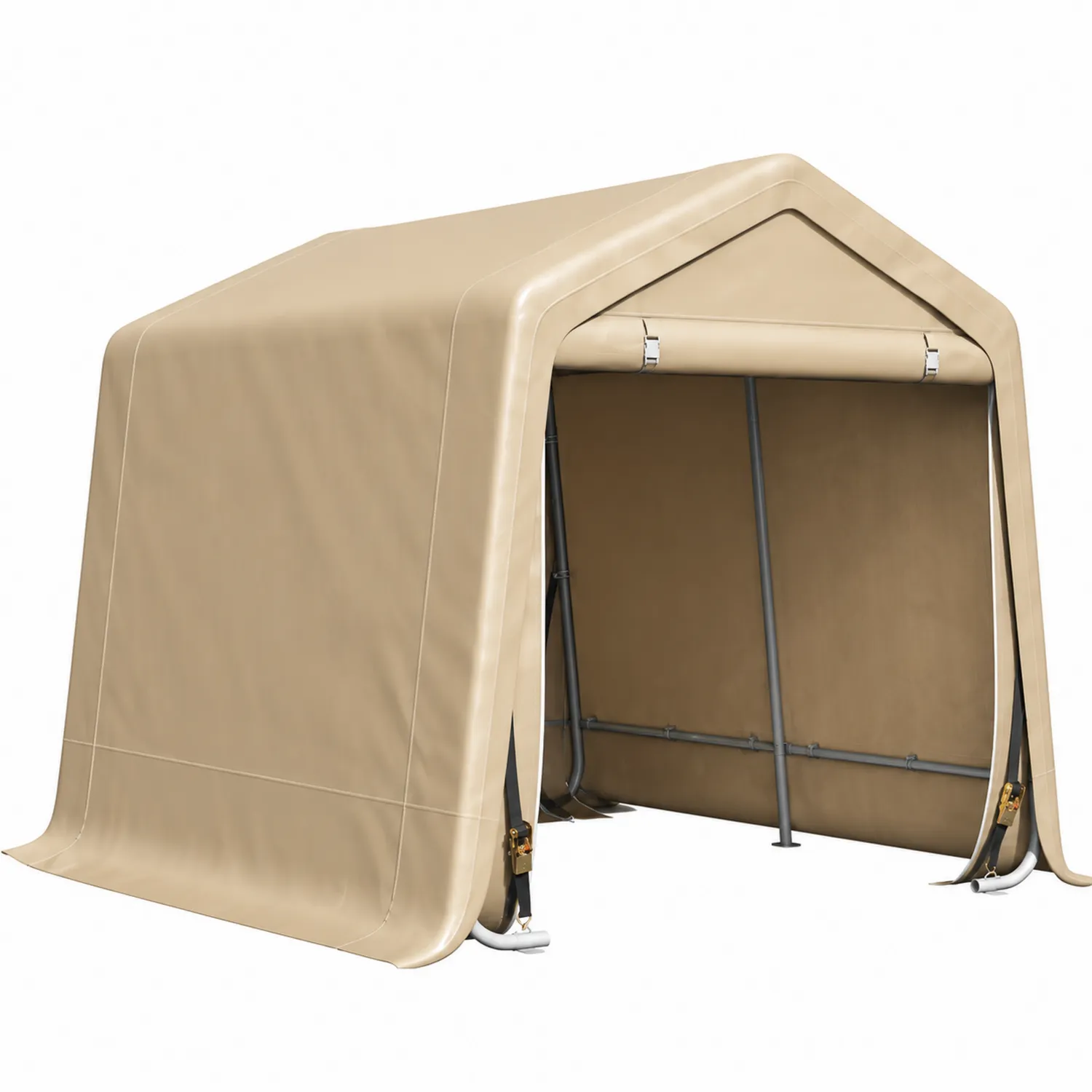 Abri de voiture en toile beige avec cadre en acier galvanisé