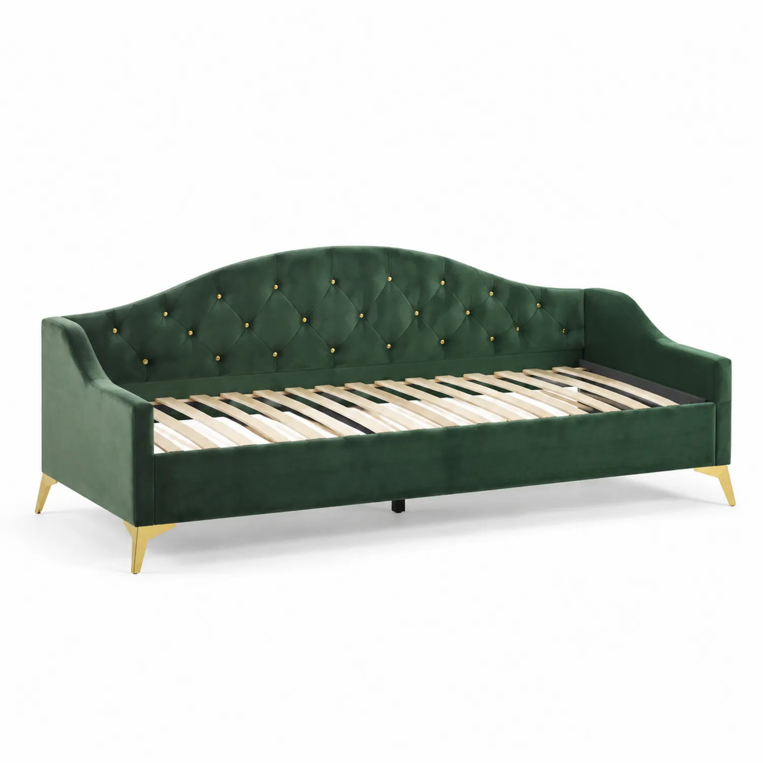 Lit de jour en velours avec structure en bois - Vert