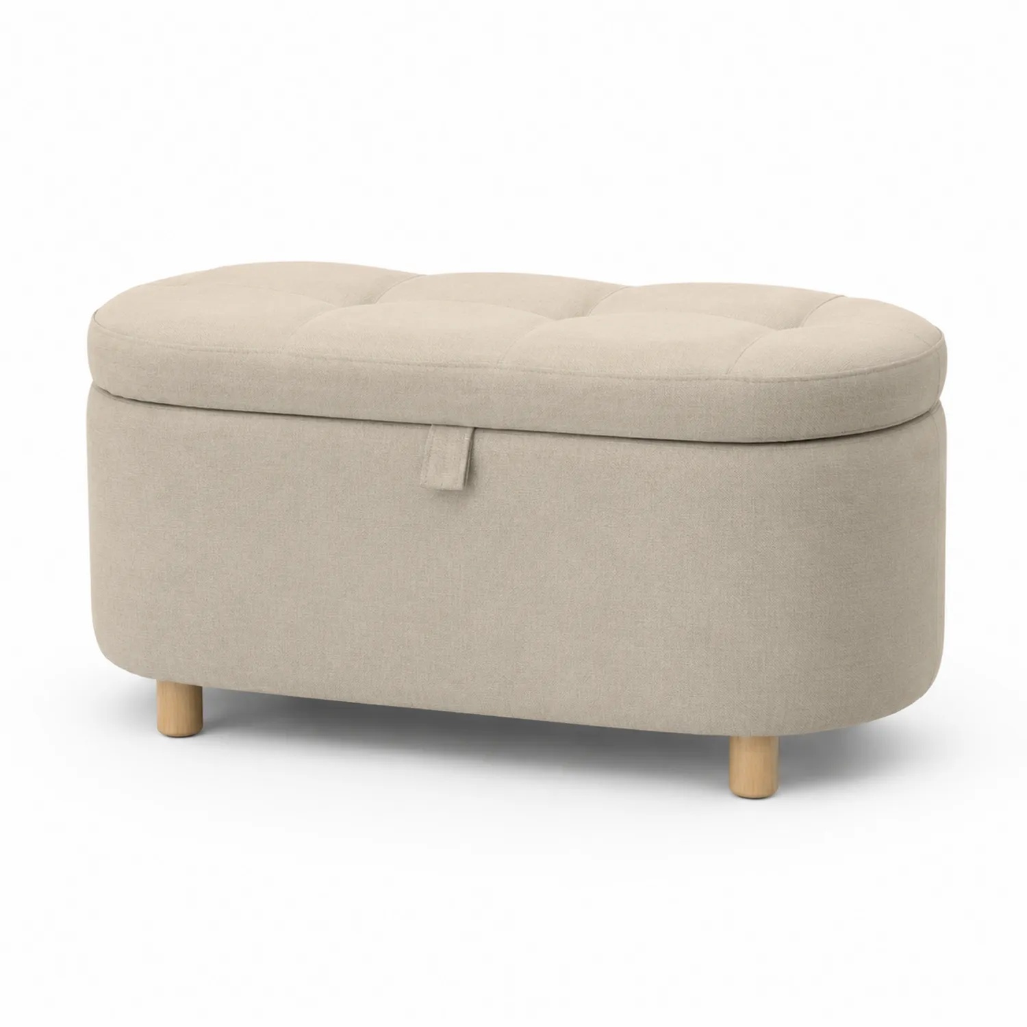 Pouf de rangement ovale en polyester avec pieds en bois 100x45x45 cm