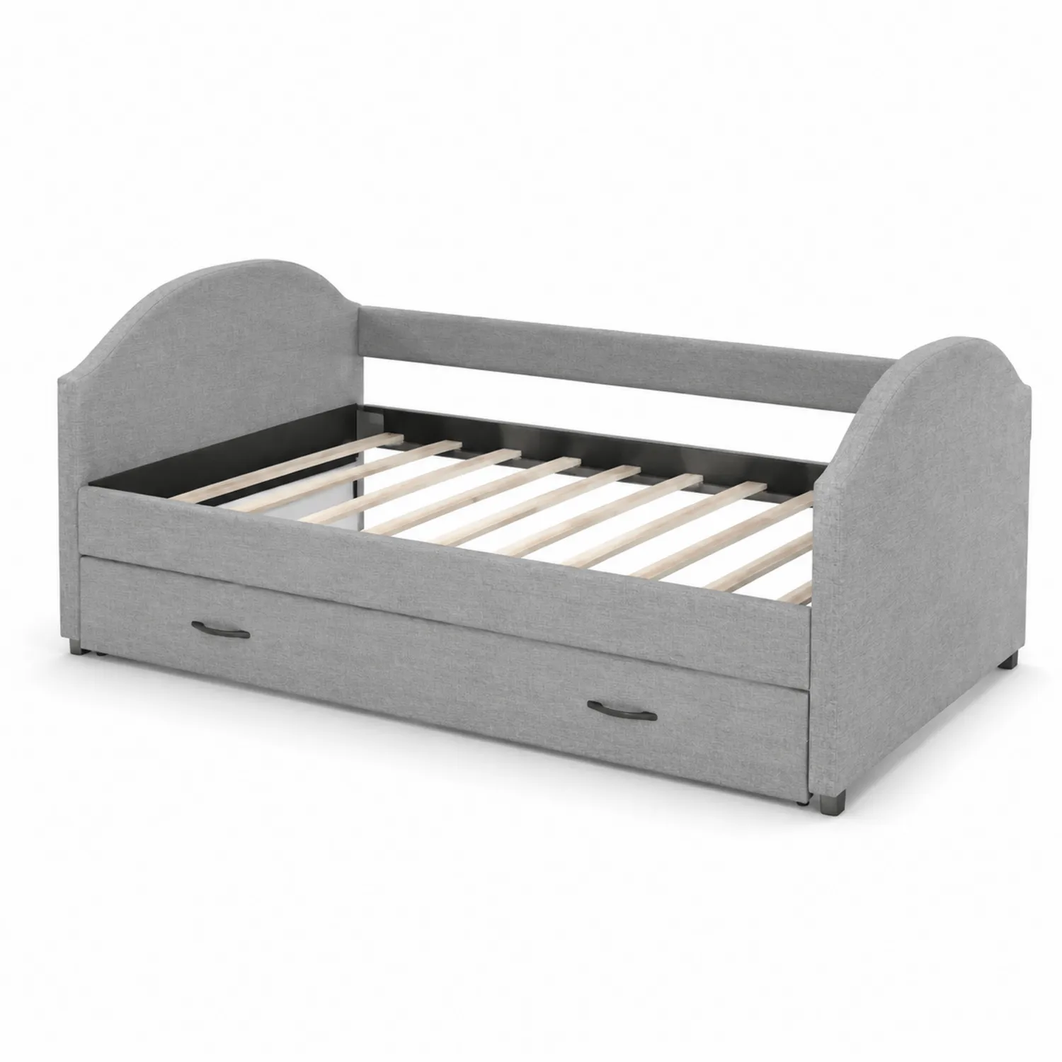Lit de jour en bois et tissu avec tiroir de rangement