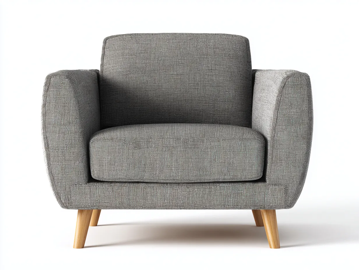 Sillón de tela 92x82x83 cm - gris jaspeado para salón - brazos redondeados y patas claras
