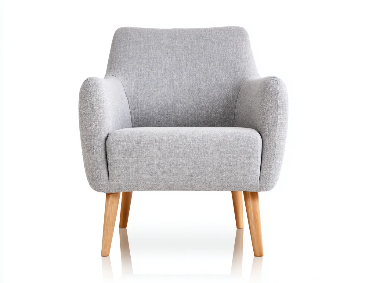 Sillón de tela 86x82x88 cm - gris claro para salón - patas de madera y brazos redondeados