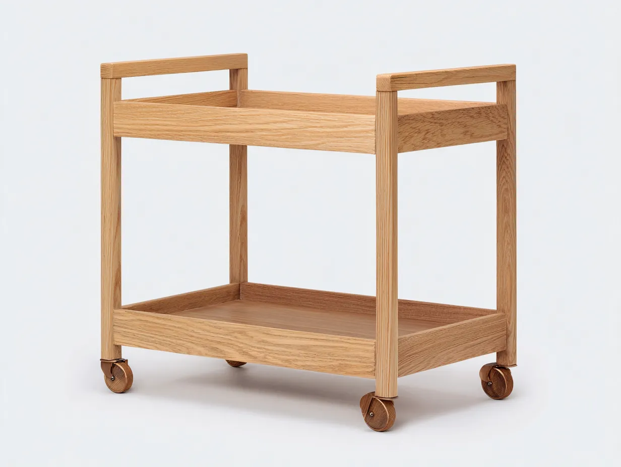 Carrito de cocina 42x32x79 cm - natural y negro - madera y tablero liso - con estructura abierta y ruedas
