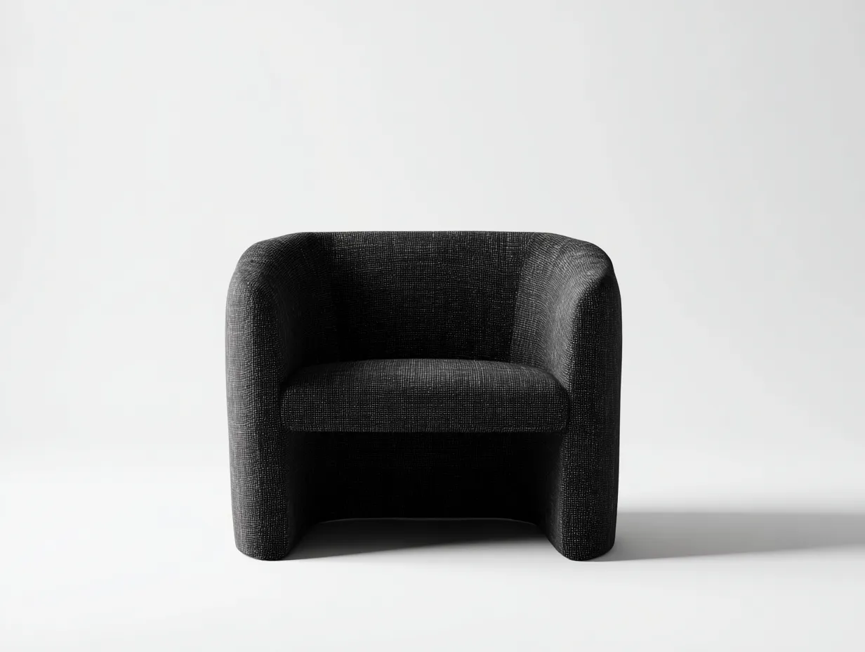 Sillón de tela texturizada 96x88x74 cm - negro para salón - diseño bajo con brazos curvos