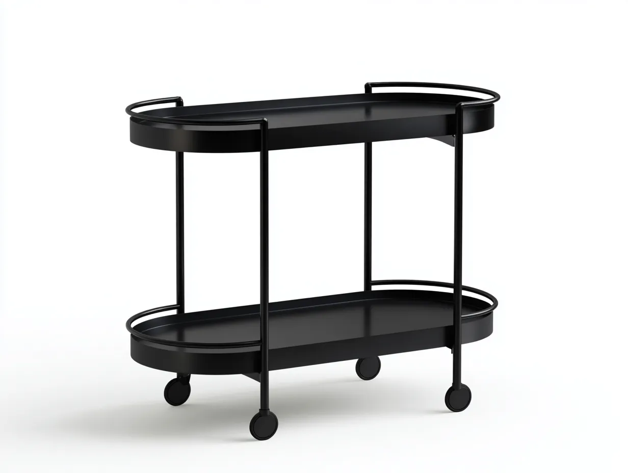 Carrito de cocina 74x40x82 cm - negro mate - metal - con dos bandejas ovaladas y ruedas