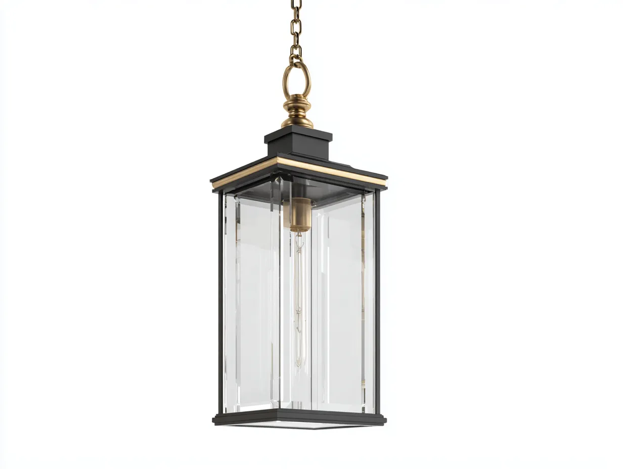 Lámpara colgante 24x24x48 cm - negro mate y blanco opal - farol cilíndrico para exterior