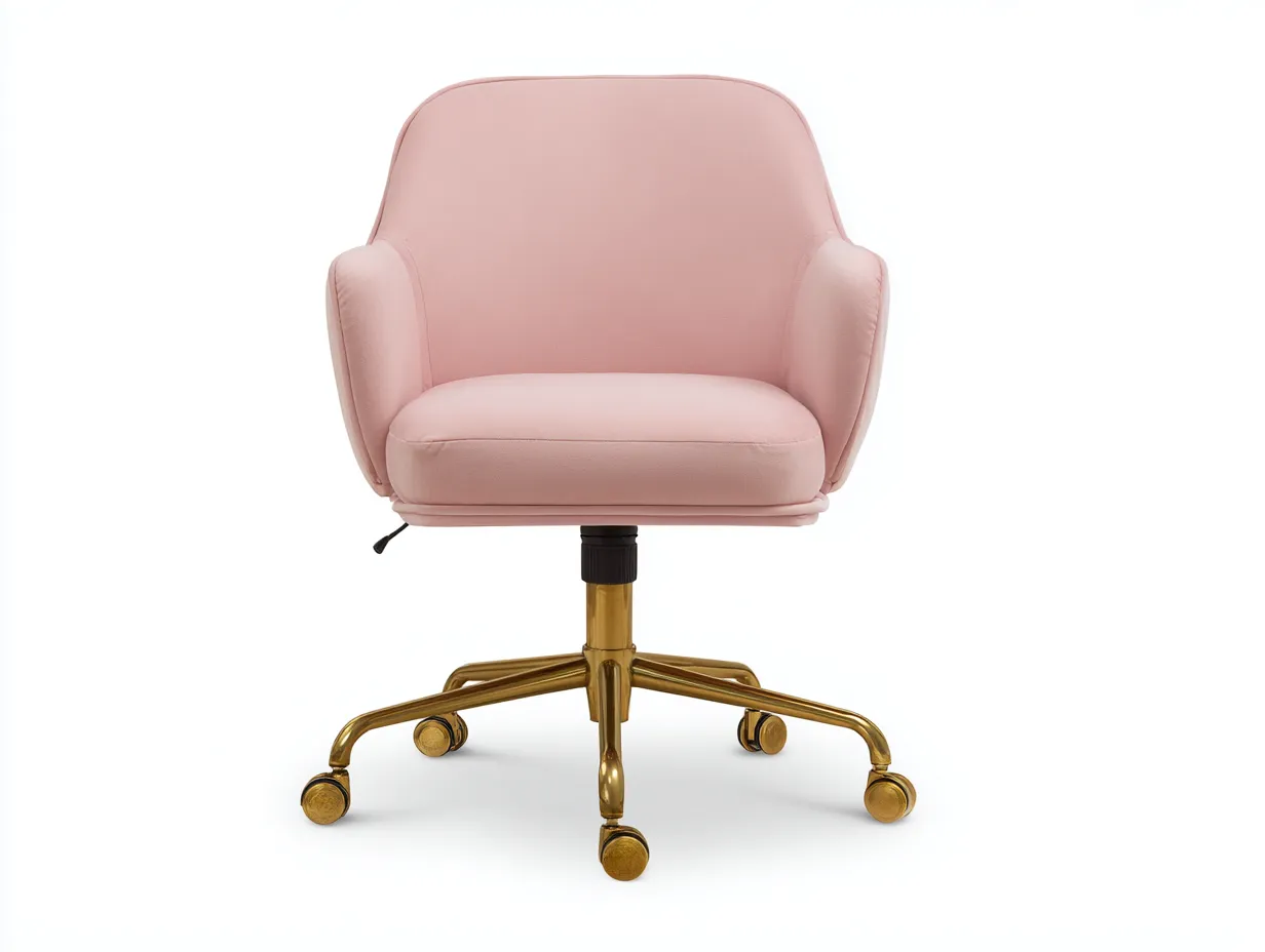 Silla de oficina 60x62x84-94 cm - tela rosa empolvado y base dorada con ruedas - rosa claro y dorado - para oficina - respaldo envolvente