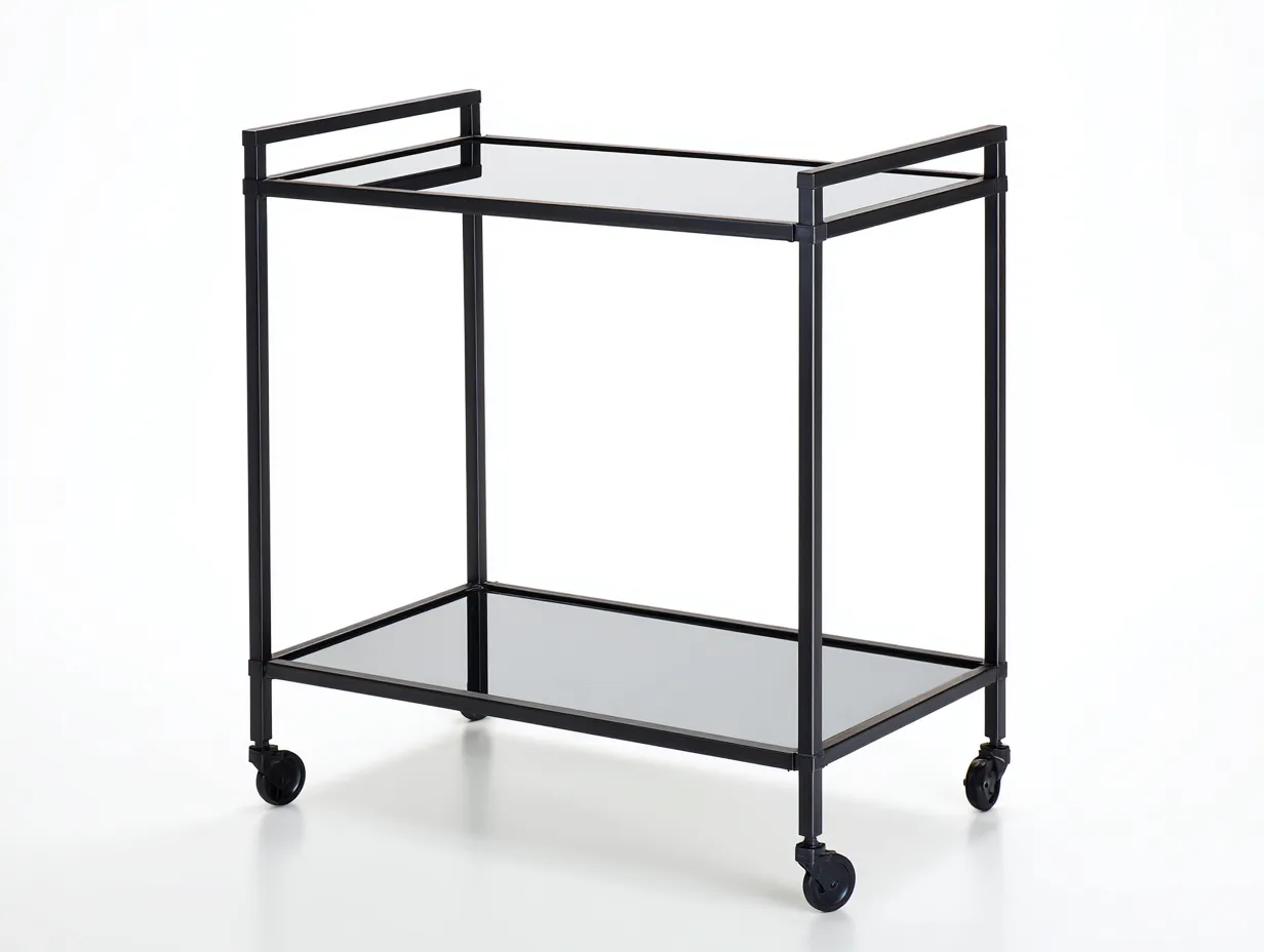 Carrito de cocina 64x38x81 cm - negro y transparente - acero y vidrio ahumado - con dos baldas y ruedas