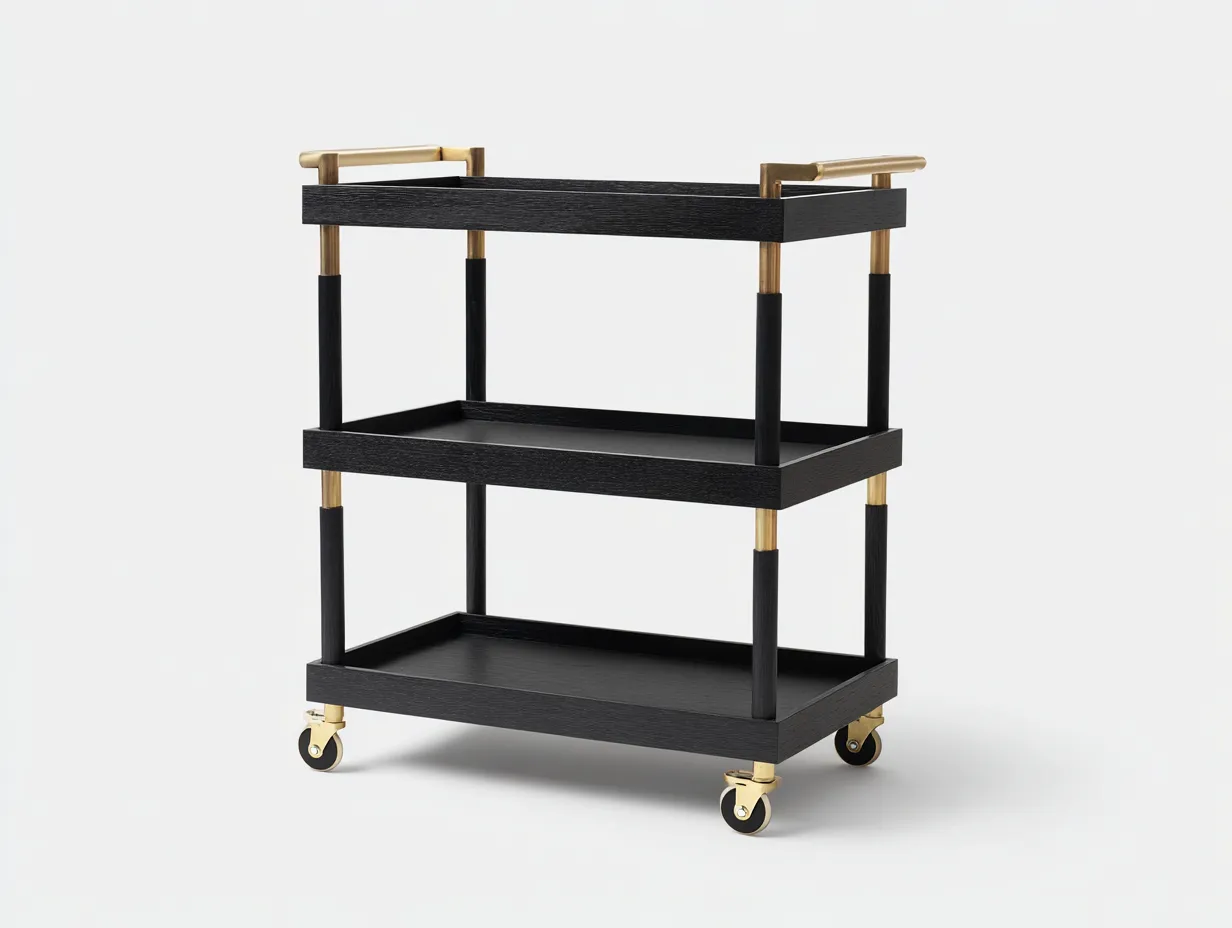 Carrito de cocina 68x40x82 cm - roble natural - madera maciza - con dos bandejas y ruedas