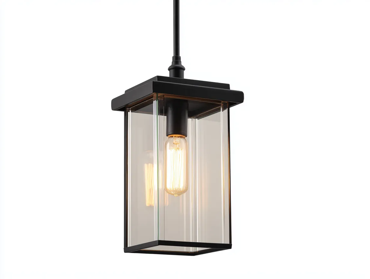 Lámpara colgante 20x20x42 cm - negro y transparente - farol rectangular para exterior