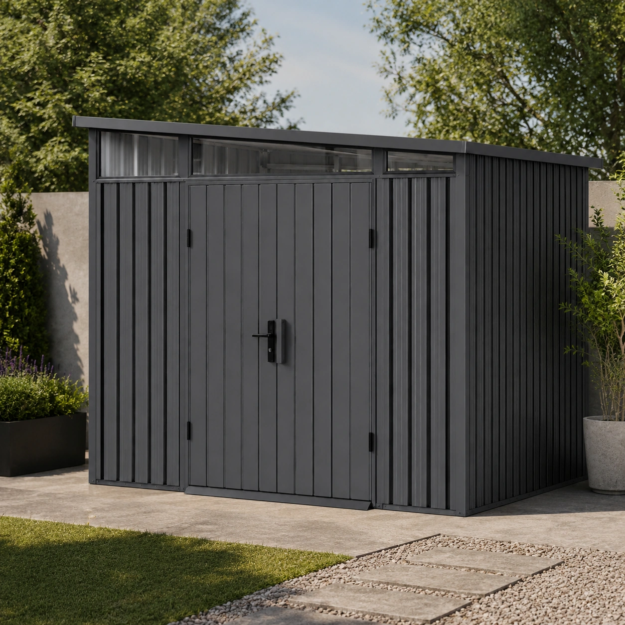 Abri de jardin moderne anthracite avec toit incline-casaelvo