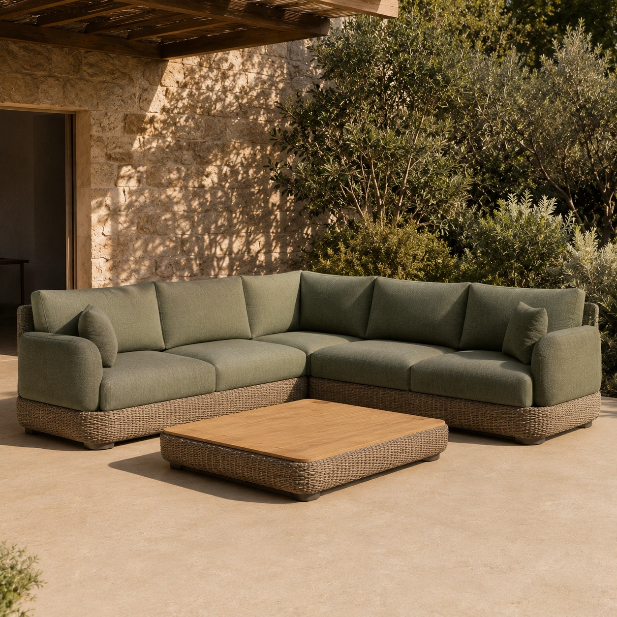 Salon de jardin angle vert olive-casaelvo