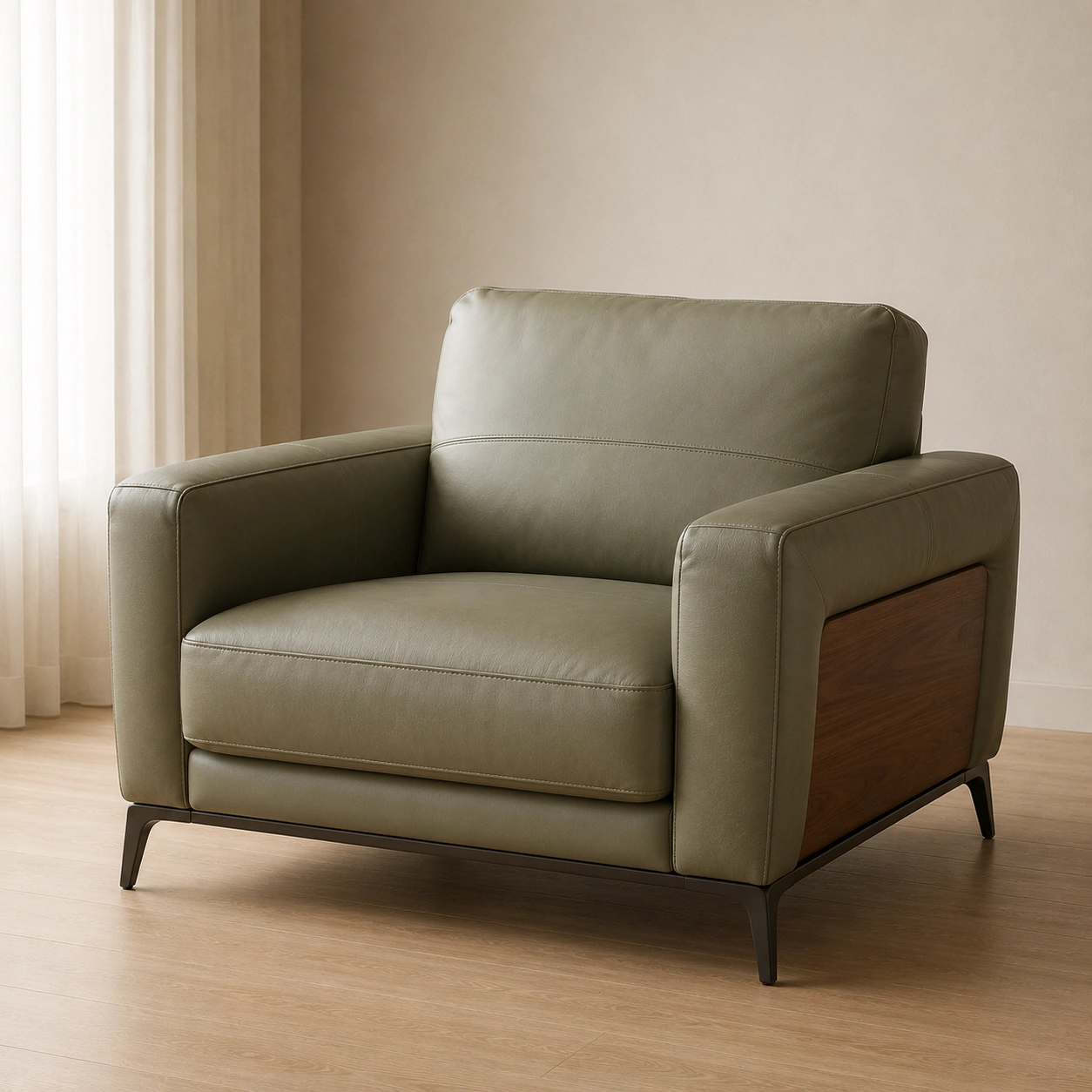 Fauteuil cuir vert sauge moderne-casaelvo