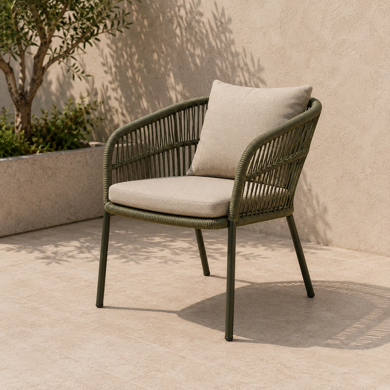 Fauteuil exterieur corde vert olive-casaelvo
