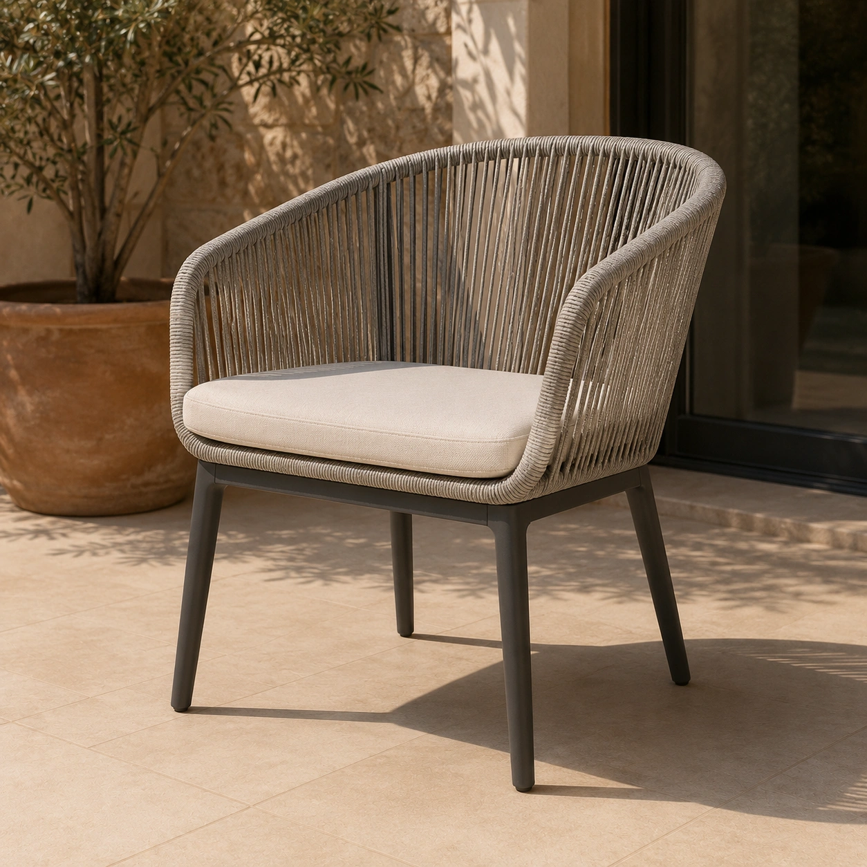 Fauteuil terrasse corde gris sable-casaelvo
