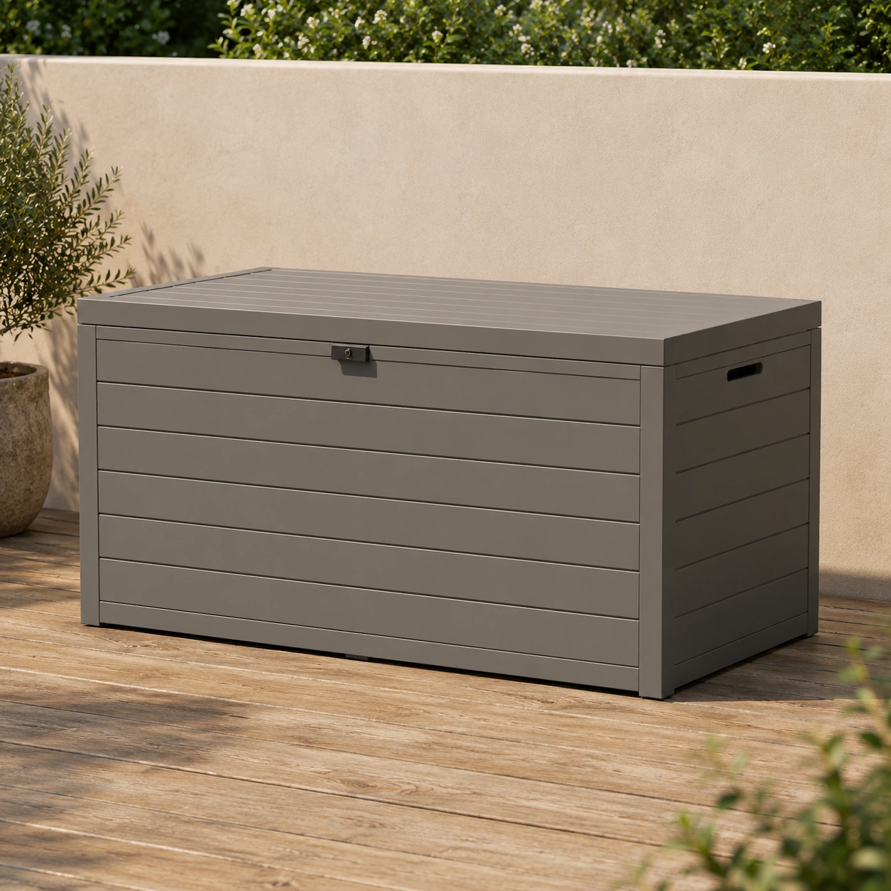Coffre jardin gris taupe moderne-casaelvo
