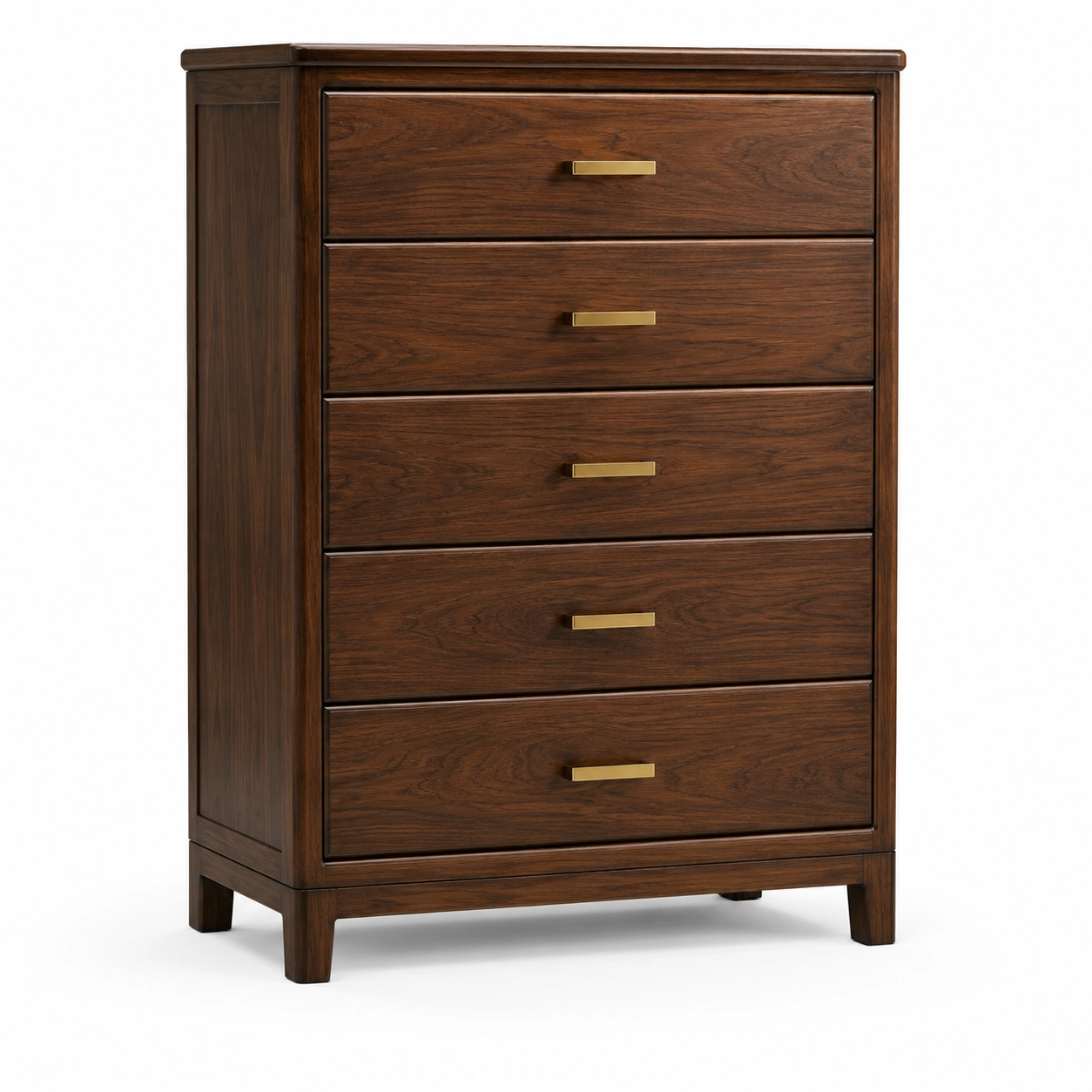 Commode haute noyer 5 tiroirs poignees dorees-casaelvo