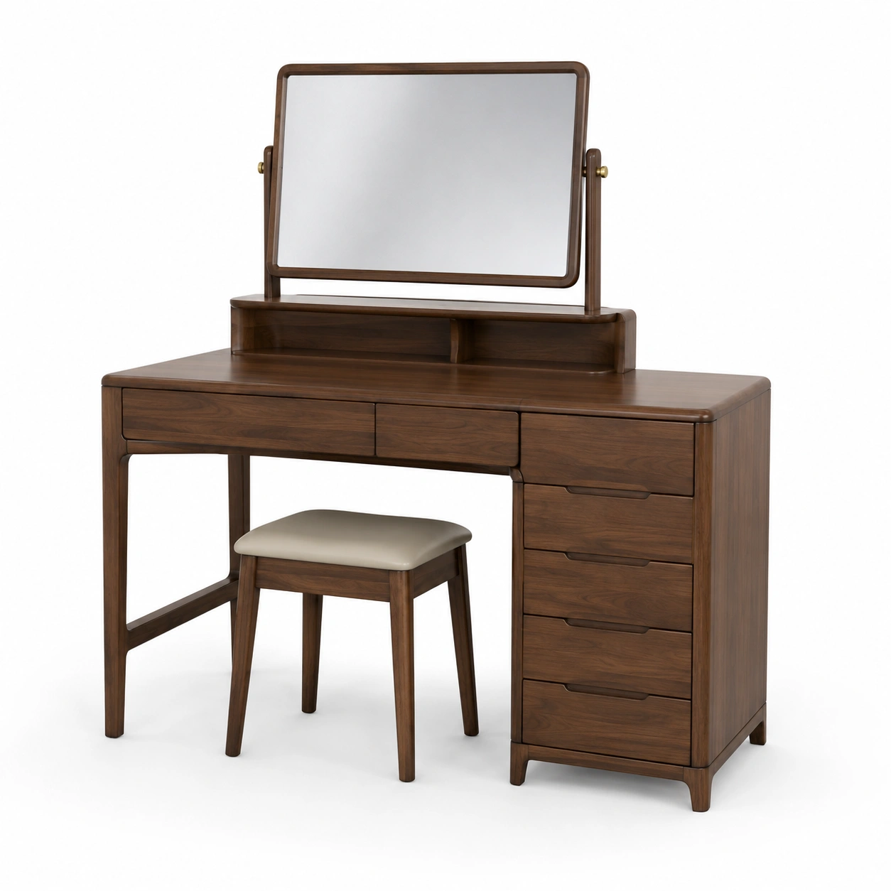Coiffeuse noyer avec miroir rectangulaire et rangement-casaelvo