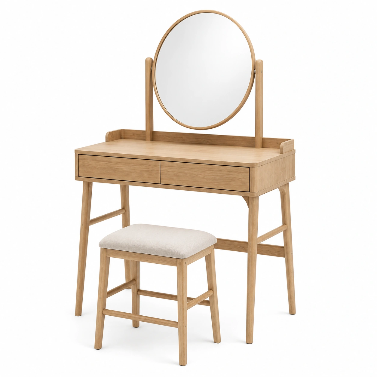 Coiffeuse chene clair avec miroir rond-casaelvo