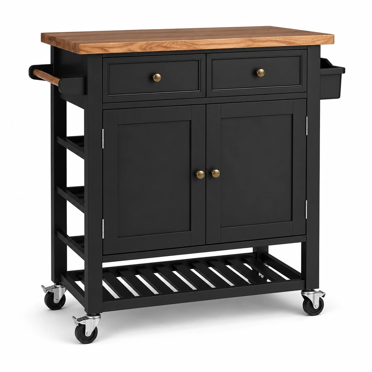 Chariot rangement noir avec plateau bois-casaelvo